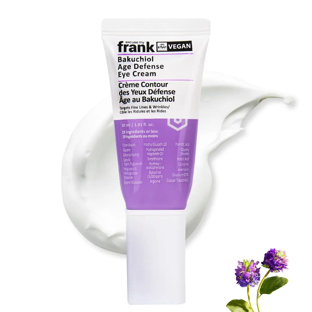Excuse My Frank Bakuchiol Eye Cream, Gentle Vegan Retinol Alternative to Plump & Smooth Fine Lines, Korean Skincare for Dark Circles, Puffiness & Dry Skin, Sensitive, Plant Based, Water, Unscented, Smoothing, Anti-Aging, All Skin Types, Female, Vegetable,