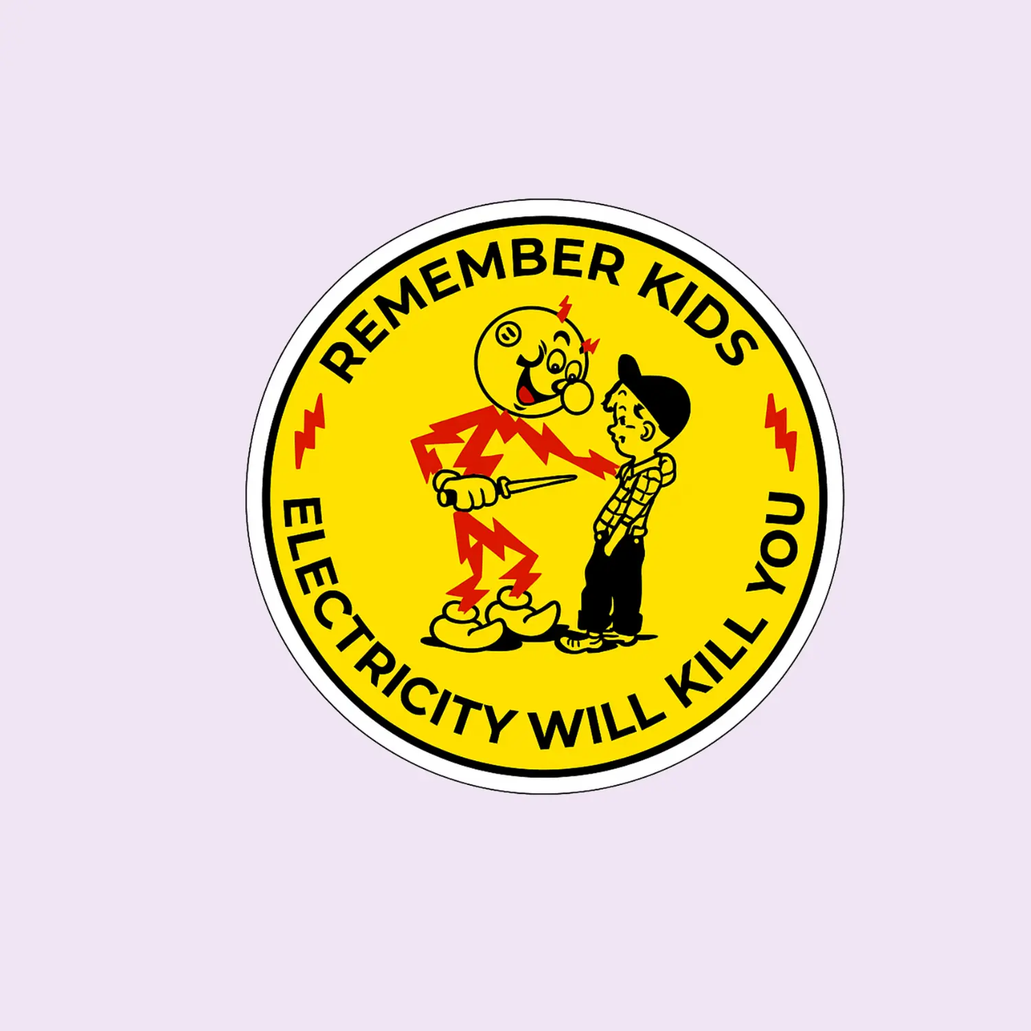 Retro Electric Safety Sticker, Dark Humor “Electricity Will Kill You” Decal, Funny Vintage Warning Sign, Classic Hazard Humor Sticker