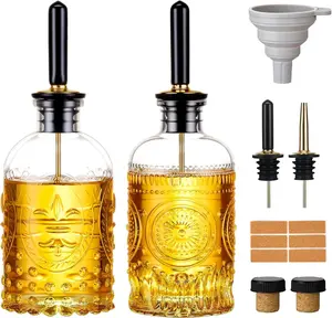 Olive Oil Dispenser Bottle for Kitchen with Metal Spout, Glass Oil Bottles 7OZ, Elegant Glass Cooking Dispenser for Kitchen Juice Mouthwash Honey Syrup Coffee Syrup-2Pcs Baalaka