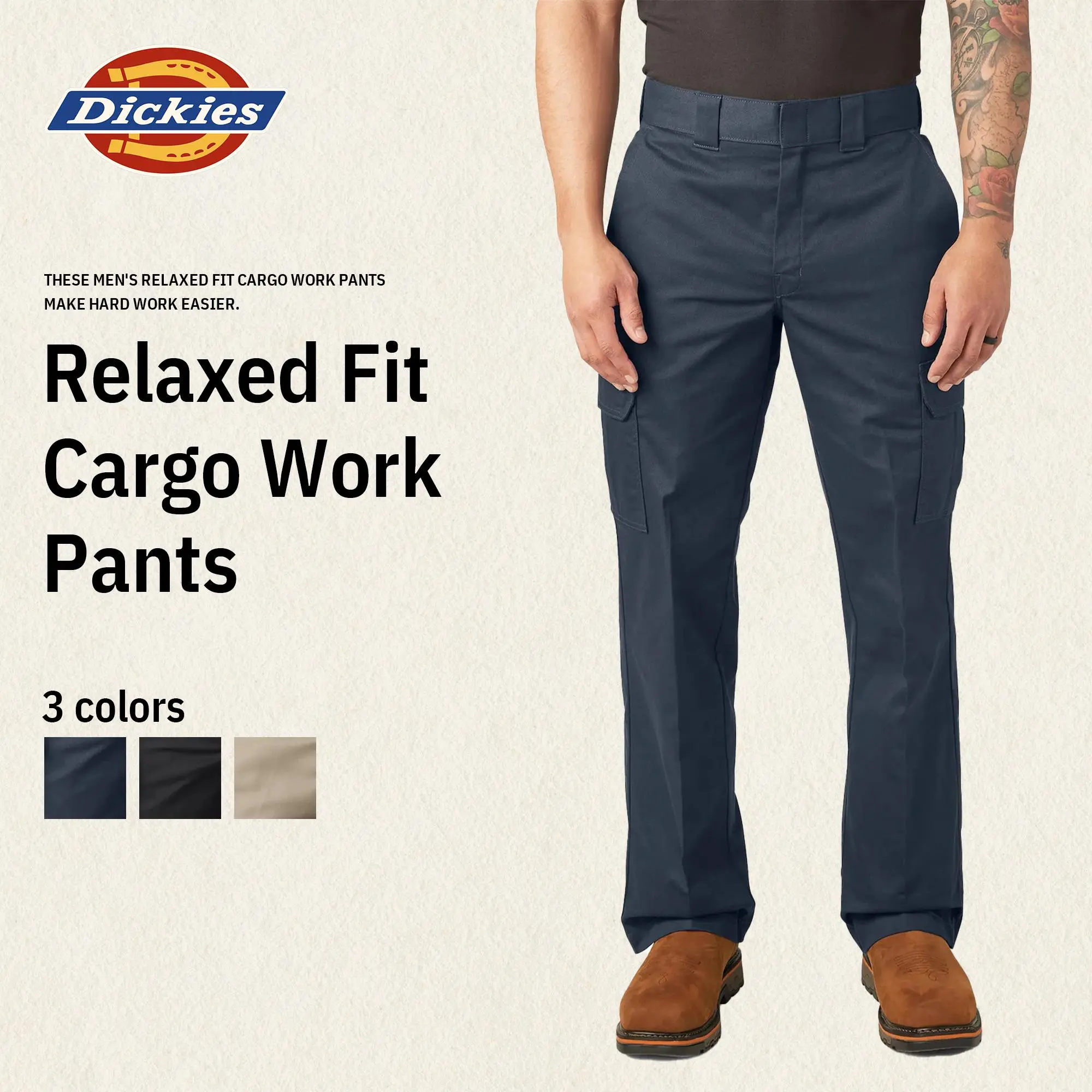 Dickies Men’s Relaxed Fit Cargo Work Pants, Wrinkle Resistant, Stain Resistant, Relaxed Fit, Cargo Pockets, Easy Care, Workwear Style