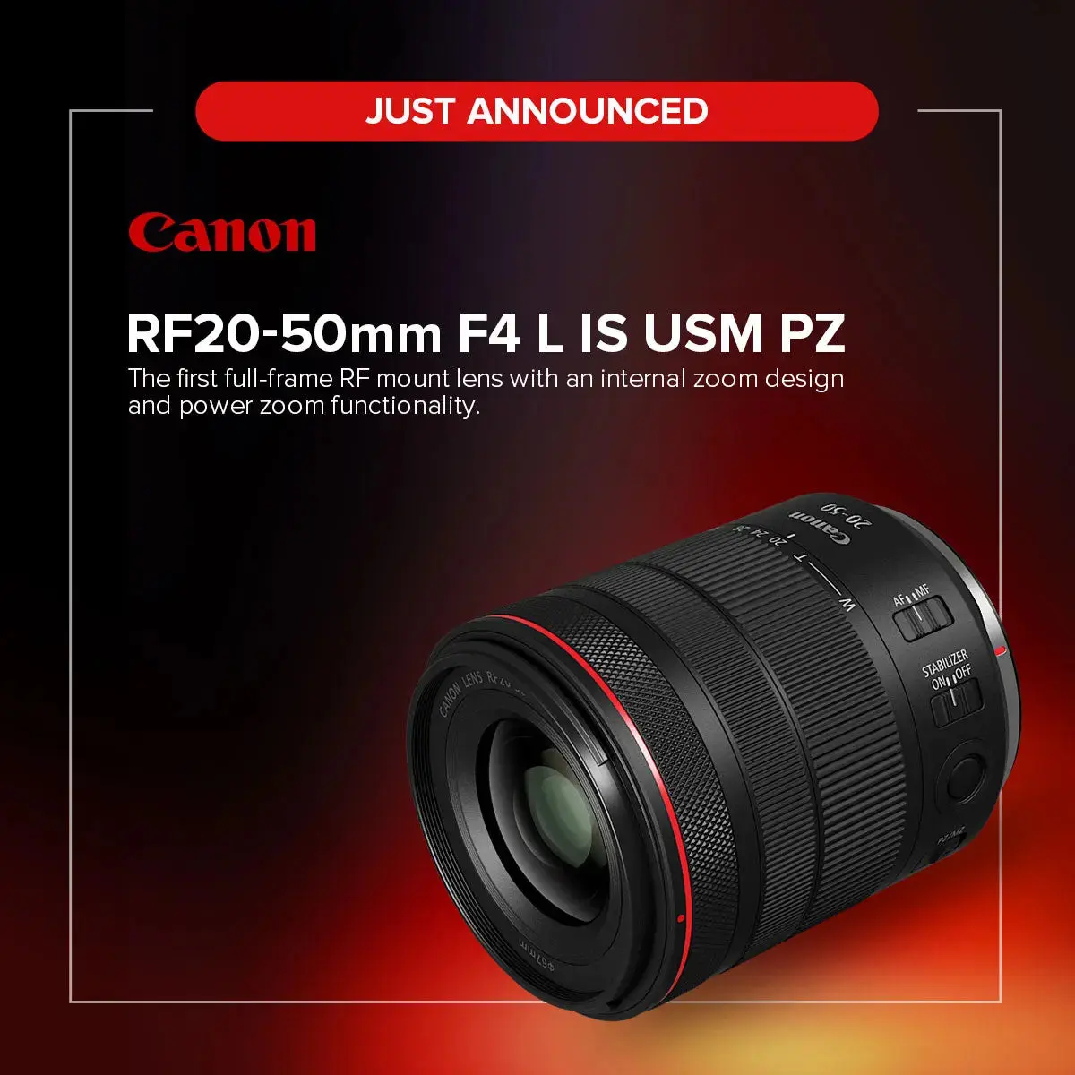 Canon RF 20-50mm f/4 L IS USM PZ Camera Lens - RF Mount Compact Power Zoom Lens for Canon Cameras, Photographers