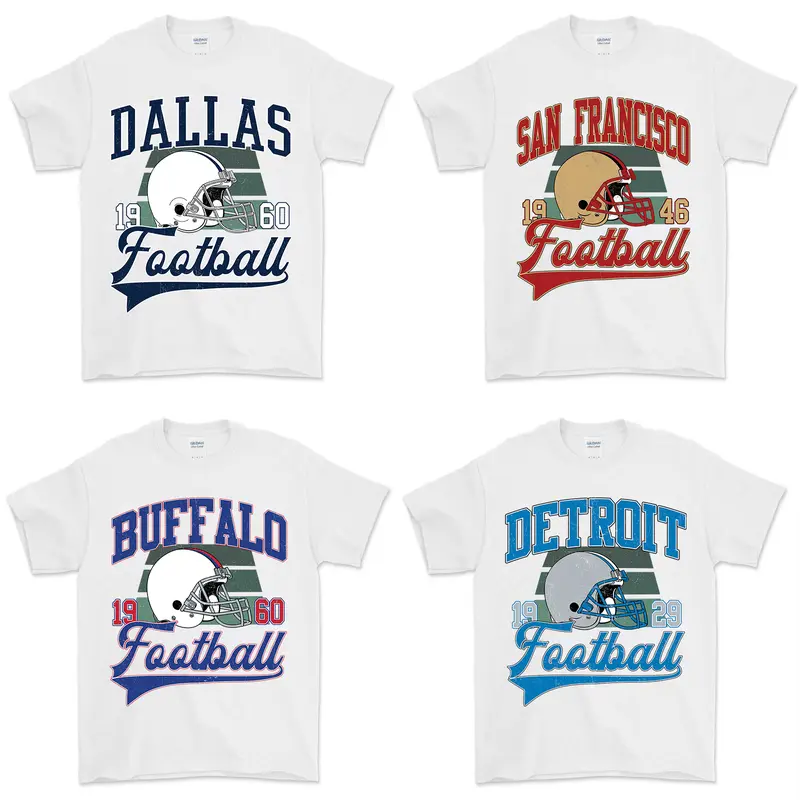All 32 Teams Vintage Football Fan T-Shirt Collection - White Edition - Celebrate with Classic Sports Apparel - Show Your Pride for Every Football City Menswear Top