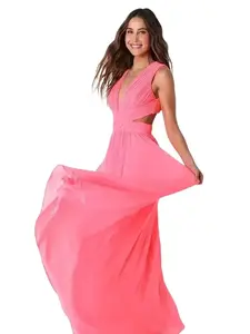 Vivid Imagination Neon Pink Cutout Maxi Dress, Multiway Dress, Multi Wrap Dress, Plus Size, Boho Bridesmaids, Chiffon Fabric Fit Womenswear Lilac Pleated Sexy Women
