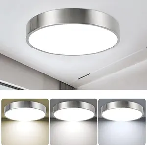 ENATECLITE 14 inch LED Flush Mount Ceiling Light Fixture, 3000K/4000K/5000K Adjustable Ceiling Lights, Dimmable Lighting for Bathroom Hallway Kitchen Stairwell, Brushed Nickel, ETL Listed