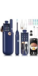 Wax Removal, Cleaner with Camera with 1080P, Otoscope with Light, Wax Removal Kit with 6 Pick, Camera for iPhone, iPad, Android Phones (Blue)