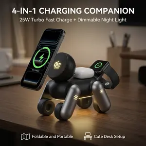 Foldable 4-in-1 Magnetic Wireless Charger Stand With Adjustable Night Light, Fast Charging Station For Apple IPhone 16 15 14 Pro Max Watch AirPods, Cordless Desktop Phone Holder Organizer, Aesthetic Room Decor Travel Essential Tech Gift For Men Women