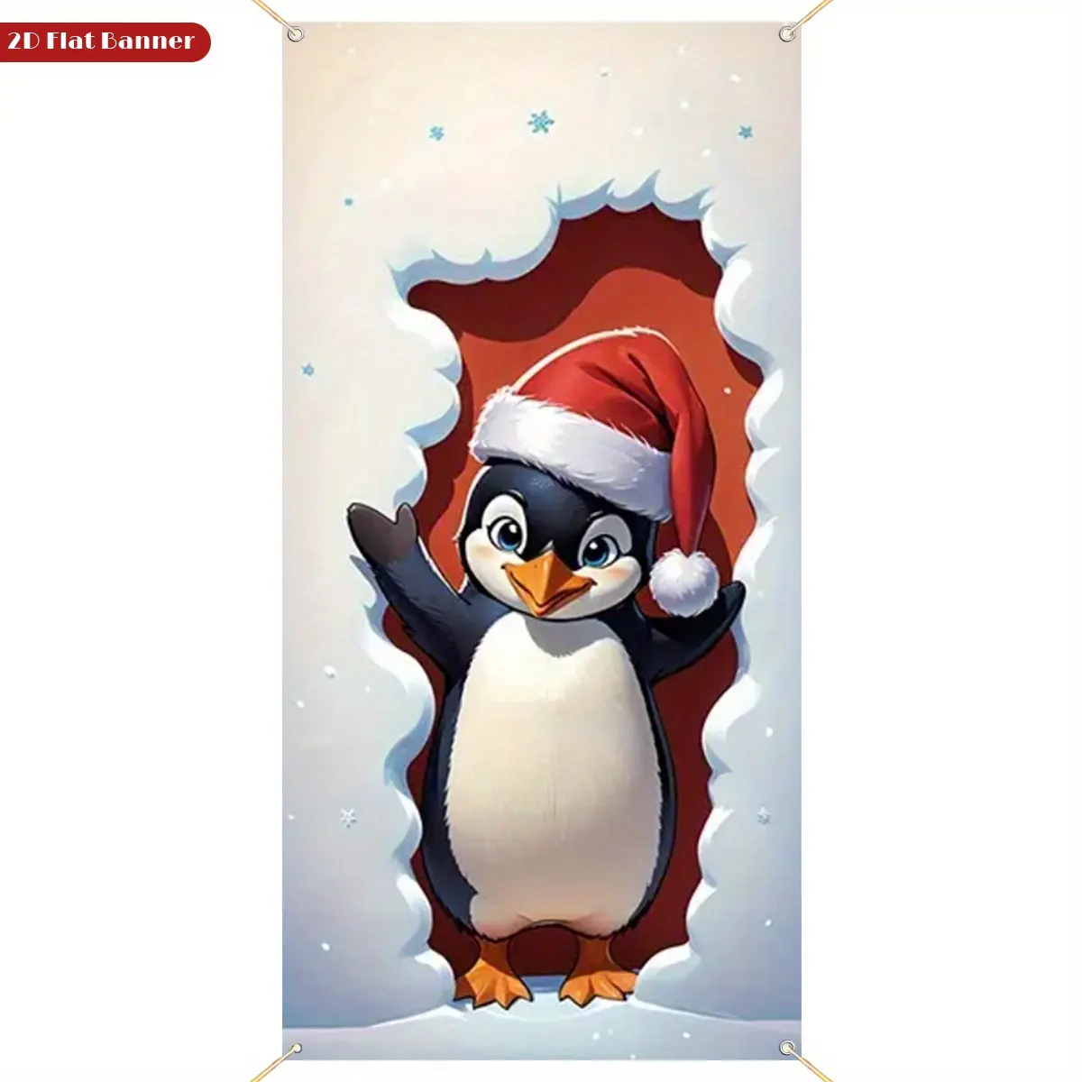 1pc 2D flat Christmas door cover penguin with Santa hat perfect for indoor & outdoor decor, family get togethers, parties, and Thanksgiving; easy to install, sized 71 × 35.83 inches