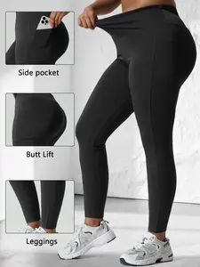 Women's High Waist Sports Phone Pocket Leggings, Side Pocket Leggings, High Stretch Tight Fit, Comfortable Fashion Design, Perfect for Daily Wear, High Waisted Leggings, Side Pockets Leggings