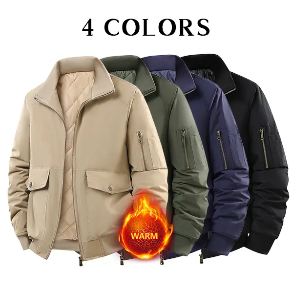 Men’s aviator jacket, available in 4 colors, thickened for autumn/winter with a stand collar, warm workwear outerwear
