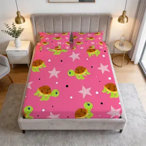 Turtle Pattern Fitted Sheet, Includes 1 Flat Sheet And 2 Pillowcases, Non-Slip Dust Cover For Teen Adult Bedrooms And Guest Rooms, Perfect Bedding Set Gift For Self Use Or Giving As a Gift