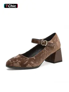 Fashionable Women's Mary Jane Shoes, Buckle Fastening Square Toe Design, Lightweight Breathable All-Season Party Shoes