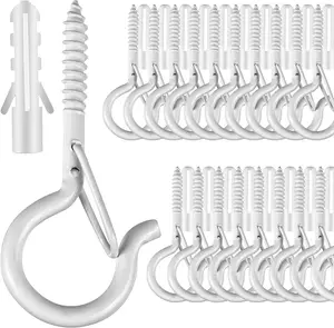 35 count Screw-in Hooks for Outdoor String Lights, Q Hangers Hooks Outdoor for Outside, Swivel Hanging Basket Patio Light Hooks with Safe Buckle Screw in Planter Eye Hook for Wall Ceiling, White