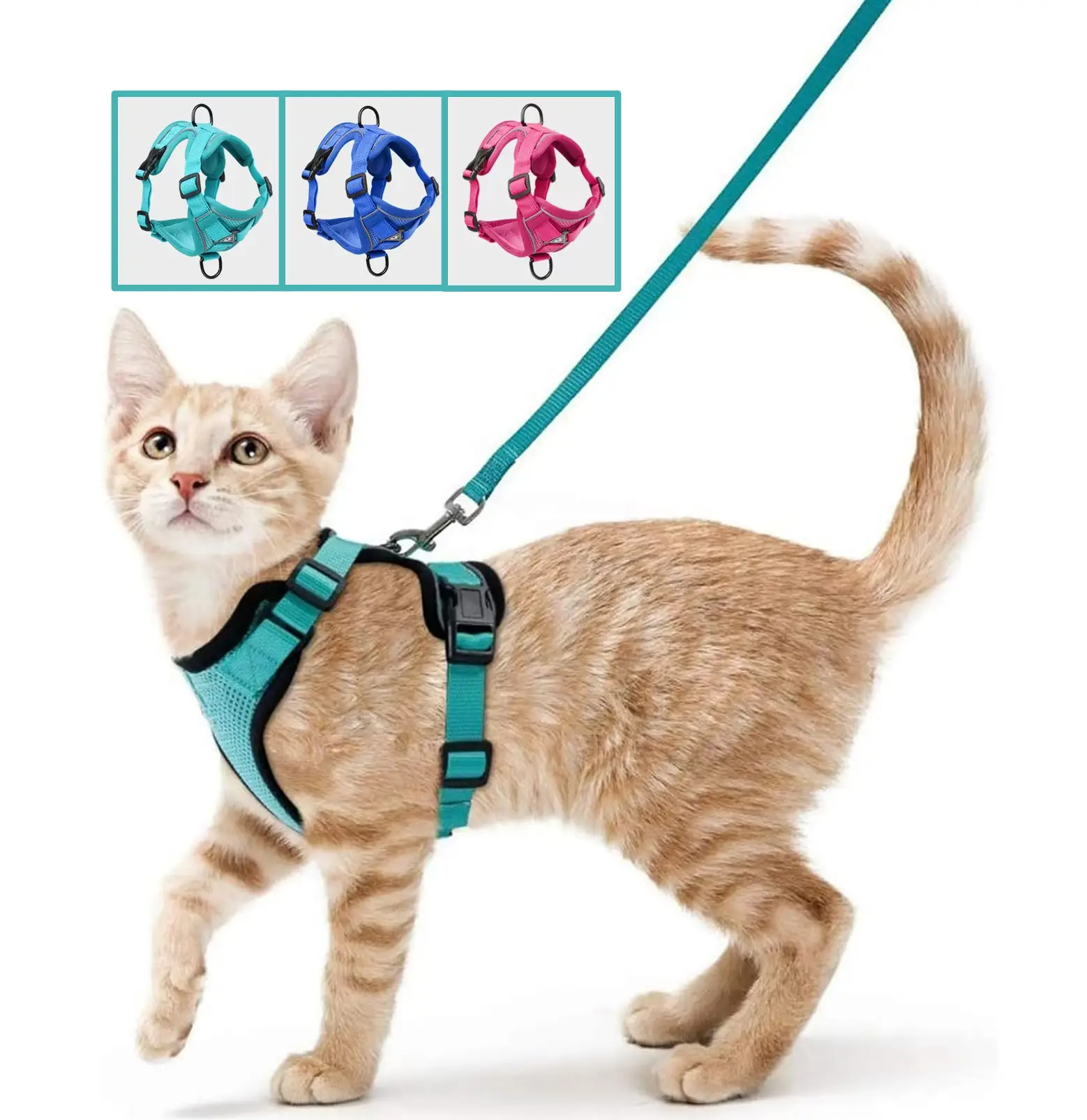 Cat Harness and Leash Set, Escape Proof Safe Adjustable Kitten Vest Harnesses for Walking, Easy Control Soft Breathable Mesh Jacket with Reflective St