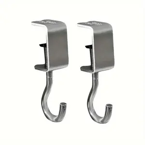2pcs Iron Desk Mount Hooks, Clamp-On Under Desk Bag Hanger, Portable Headphone Stand Organizer, Non-Waterproof Tabletop Clutter Reducer for Counter Underneath, Metal Organiser Hook, Storage Hooks
