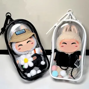 Colorful Transparent Protector Case Organizer Box for 17cm Labubu Plush Dolls Outdoor Display Bag With Cute Keychain Doll labubu Accessories