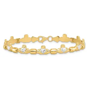 14K Gold Diamond-cut Claddagh Link Bracelet