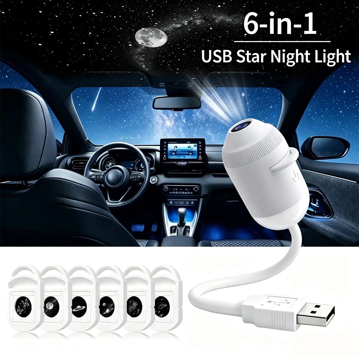 2-in-1 Galaxy Projector Night Light, USB Starry Sky Night Light Projector with Adjustable Brightness, Car projection lights,Hd Smart Dynamic 5d Holographic Night Light Projector ,suitable for bedrooms, living rooms, and parties(with 3/6/12/24 Films)