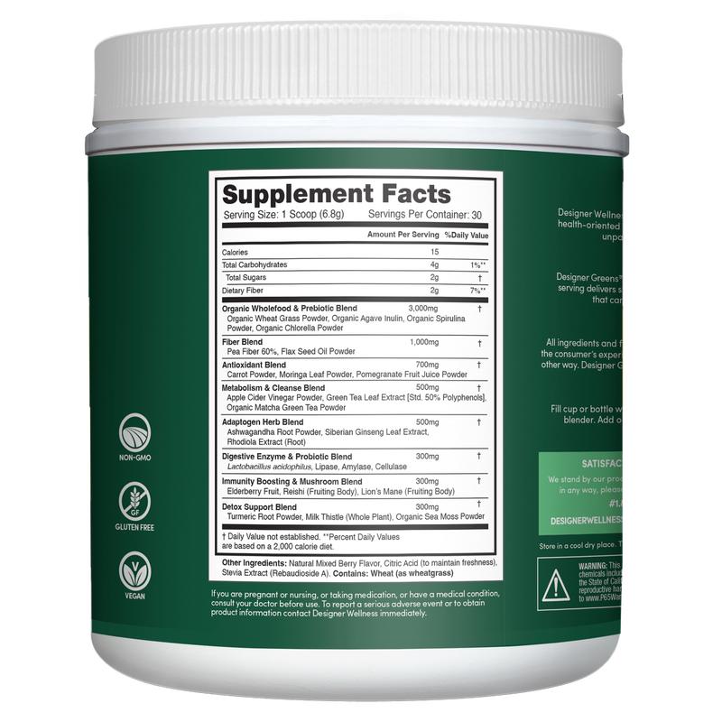 Designer Wellness, Designer Greens Superfood Powder with Prebiotics, Probiotics, Antioxidants, and Detox Support, 30 Servings