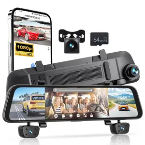 12'' Car Rear View Mirror Dash Cam WIFI GPS, 1080P Touch Screen 4 Cameras for Car Rearview Mirror with G-Sensor, Night Vision, Split Screen, App Control, 64G Card