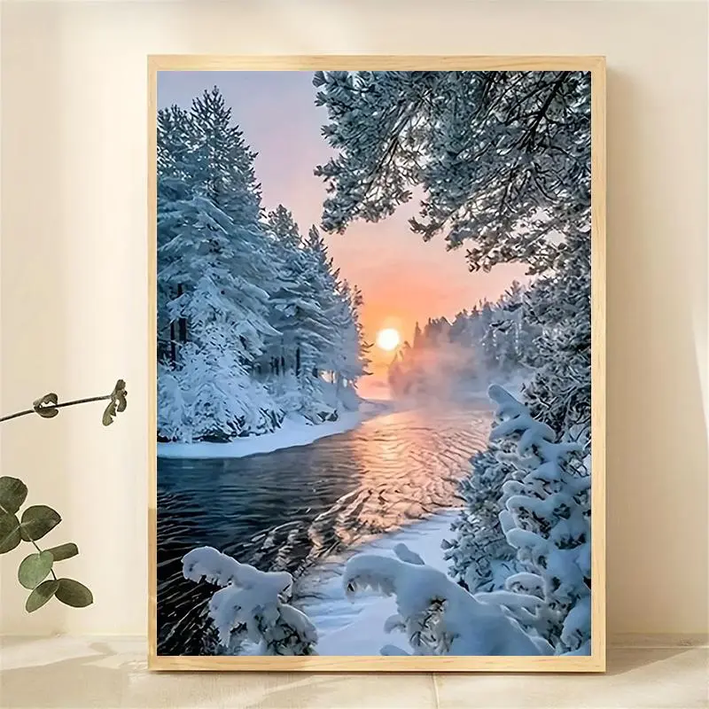 Snow Landscape River DIY Diamond Arts Colorful Painting Kit without Frame, DIY 5D Diamond Arts Colorful Painting for Beginner, Wall Art Decor for Home, Diamond Embroidery