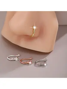 European and American cross - border personalized non - piercing U - shaped nose clips, simple, fashionable and elegant geometric round diamond - inlaid nose studs