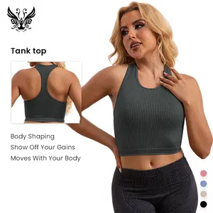 YIZHEN 4-Pack Women's Ribbed Tank Tops Beige Navy Pink Black Stretchy Breathable Slim Fit for Yoga Workout Running Gym or Daily Layering Polo Outfits Womenswear Outfits Style Khaki