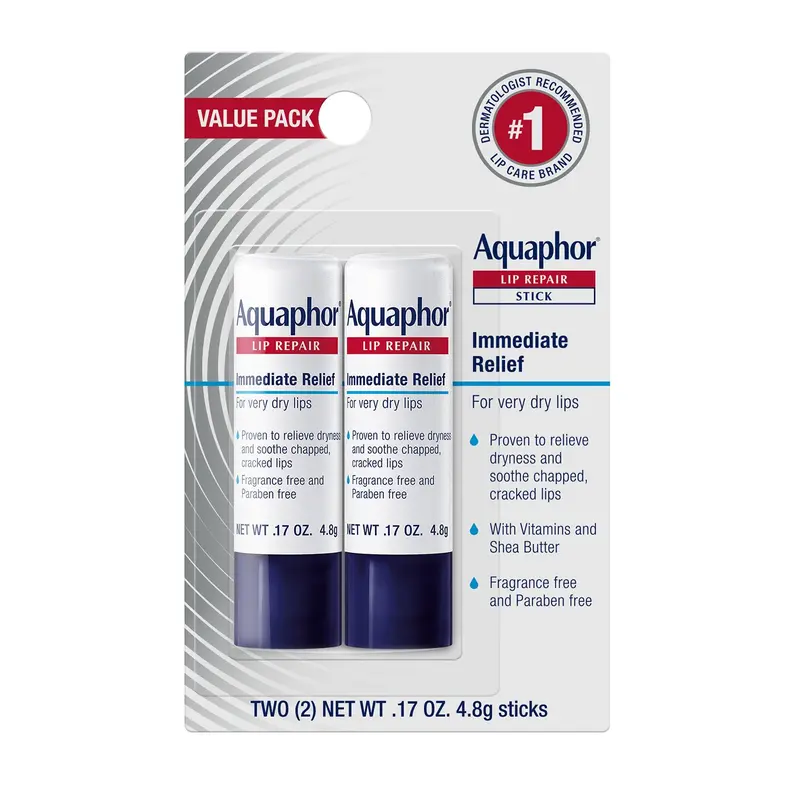 Aquaphor Lip Repair Stick Moisturizing Lip Balm for Dry & Chapped Lips 0.17 Oz Pack of 2 Fragrance Free Hydrate & Moisture