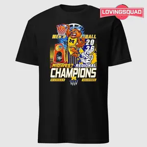 Michigan Wolverines Basketball Shirt 2026 Midwest Regional Champions Trophy Fan Tee College Sports Graphic T-Shirt March Madness Style Celebration Unisex Gift for Fans