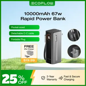 EF EcoFlow Rapid Pro 3-in-1 Power Bank, 10,000mAh Battery Pack with 67W Foldable AC Plug, Detachable USB-C Cable, 45W Fast Recharging, LCD Display, Compatible with Phones, Laptops, and More