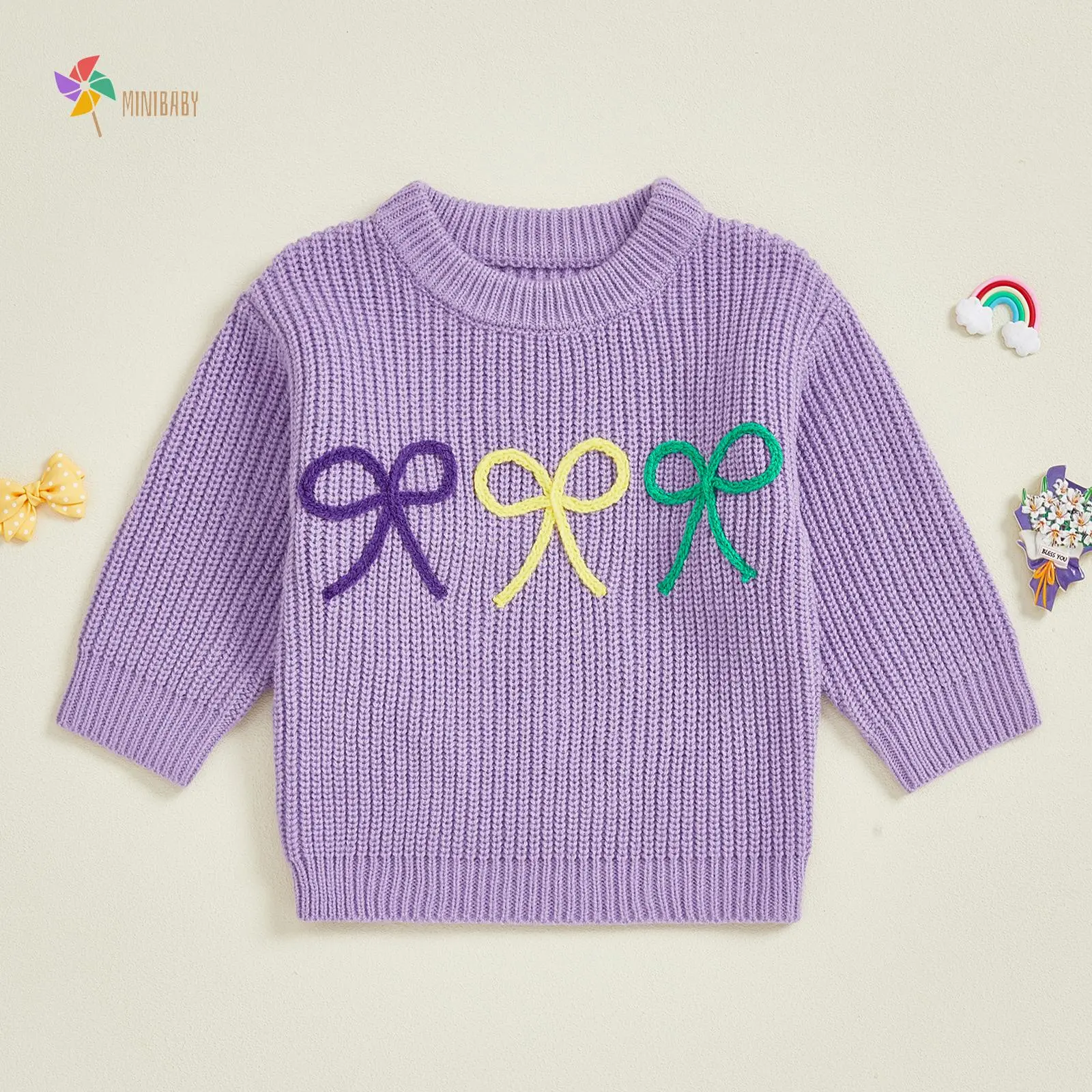 Baby Girl Knit Sweater Cute Bow Chunky Knitted Pullover Sweatshirt Toddler Girls Fall Winter Clothes