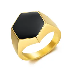 Men's Hexagonal Vinyl Fashion Rings - Stainless Steel Simple Rings, Fashion Jewelry Accessories for Daily Wear, Party Use, Gift Giving