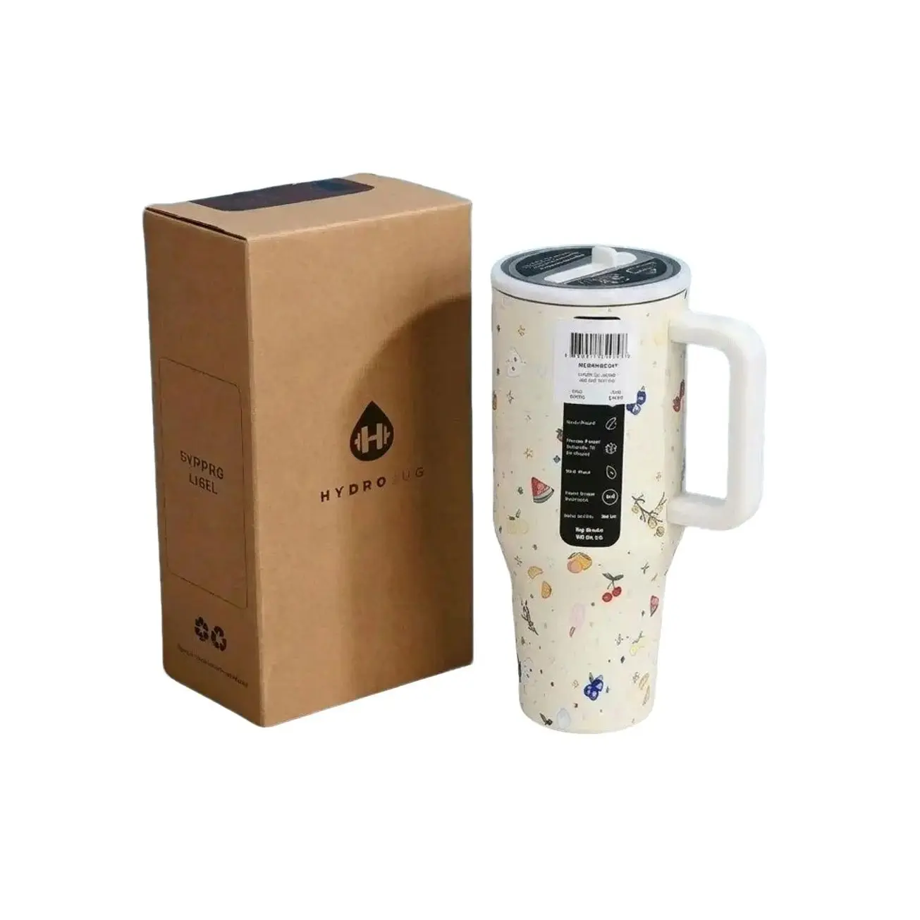 Berries & Cream HydroJug 40 Oz Traveler | Leak-Proof Insulated Tumbler with Flip Straw & Cup Holder Fit Flasks Lid Drinkware Leakproof Tumbler