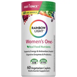Rainbow Light Womens Multivitamin One + | 60 Caplets | Supports Energy & Antioxidant Health | Real Food Nutrients, Digestive Enzymes & Probiotics