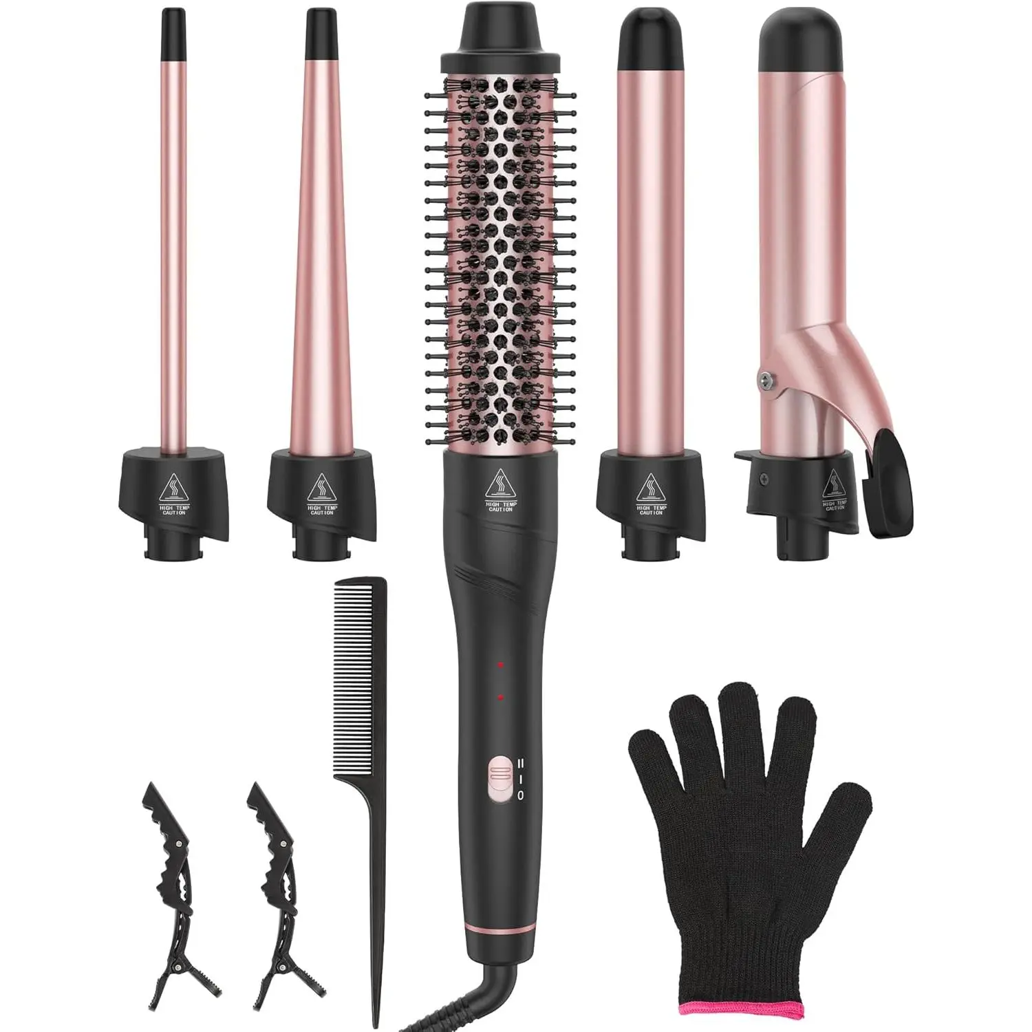 Spiral Curling Iron Set for Women, 5-in-1 Interchangeable Wand with Thermal Brush, 3/8"-1.25" Barrels, Fast Heat-Up Dual Voltage for Travel, Multi-Size Curler