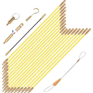 23.8FT Fiberglass Running Electrical Wire  Glow Rods Wire Pulling, Fish Rods Electrical Kit with 6 Different Attachments and Fish Tape Wire Puller Kit (Yellow)