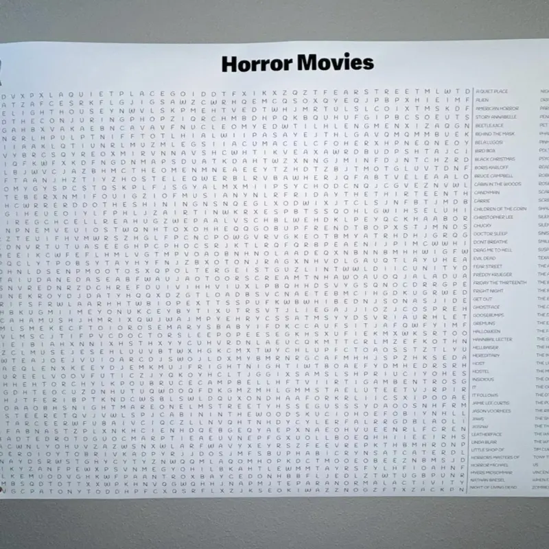 Giant Horror Movie Word Search Perfect for Parties or just for fun!