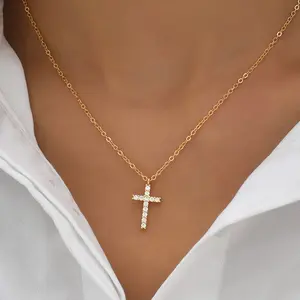 Zirconia-studded cross pendant bone chain, women's personalized light luxury ins-style versatile accessory