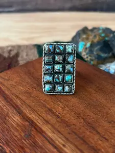 Handmade Sterling Silver Matrix Golden Hills Turquoise Adjustable Ring "Signed Nizhoni"