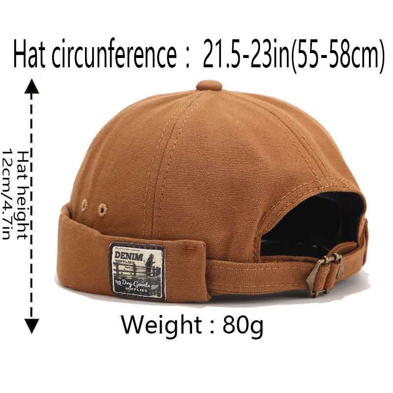 Unisex Brimless Docker Leon Hat Rolled Cuff No Visor Skull Beanie Cap | Soft Cotton & Denim Fabric, Adjustable, Retro Vintage Sailor Fisherman Style, Lightweight Worker Harbour Cap, Daily Wear