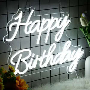 Happy Birthday White Birthday Letter Glowing Neon Decor for Wall Decor, Bedroom Room Happy Birthday LED  USB Powered Birthday Gift with Dimmable Switch (White) Happy Birthday Neon Signage for Birthday Parties, USB Adjustable Durable, Easy to Install