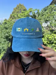 Guatemala Embroidered Washed Hat, Cozy, Quetzal, Tikal, Great Jaguar Temple, Antigua Arch, Chapín, Maya, Symbol, Gift