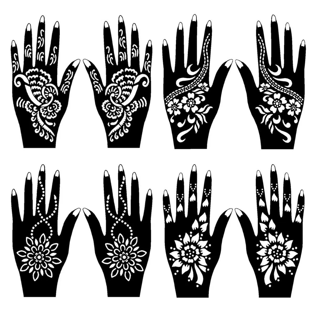 Flower Pattern Hand Henna Tattoo Stencils, 8pcs Creative Decorative Hollow Templates, Body Art Decorations For Men & Women