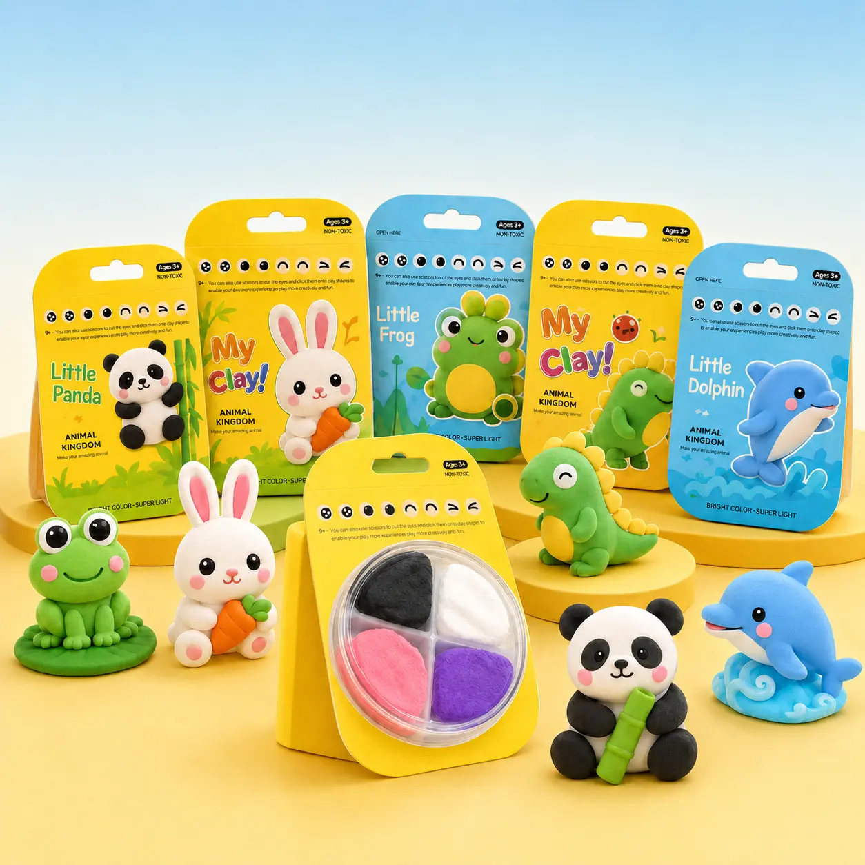 12pc Kids Air Dry Modeling Clay - Beginner Craft Kit, Bright Colors, Cute Animal DIY Craft Supplies, No Baking Needed, Party Favors, Birthday Gifts for Boys Girls Ages 3+, Diy Craft Kits
