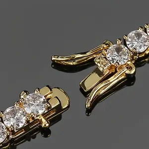 Women's Elegant Tennis Chain & Interlocking Link Bracelet - KC Golden Plated Luxury Dainty Jewelry, Interlocking Loop Design with Square Bezel Setting, Durable -Tarnish Chain, Birthday/Anniversary/Valentine's Gift, Everyday & Formal Wear