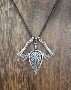 Viking Ax and Sunwheel Talisman Necklace