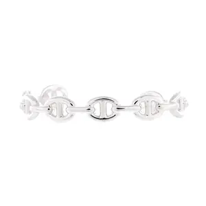 Pre-owned Hermes Chaine d'Ancre Enchainee Cuff Bracelet Sterling Silver Medium by Rebag