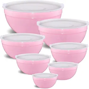 Pink Mixing Bowls with Airtight Lids, Stainless Steel Nesting Mixing Bowls Set of 7, Ideal for Baking, Prepping and Serving Food, Size 7, 3.6, 2.7, 2.1, 1.5, 1.1,0.8 QT, Stackable Design