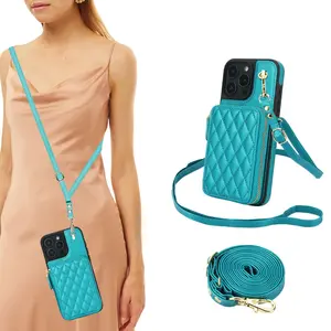 Crossbody PU Faux Leather Back Cover Zipper Phone Pouch for Iphone 17 Air, 16E, 16, 15, 14, 13, 12, 11 Pro, X, XS Max, XR, 8, 7 Plus, SE, 5G for The Years 2024, 2022, And 2020, Featuring a Wrist Strap, Zipper Wallet, And Card Slot for Both Men And Women