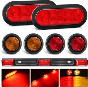 Nilight LED Trailer Light Kit 6 Inch Oval Stop Turn Tail Light 2 Inch Round Red Amber Side Marker Light 9 LED Trailer ID Light Bar for 12V RV Camper Caravan Truck Trailer Bus Boat