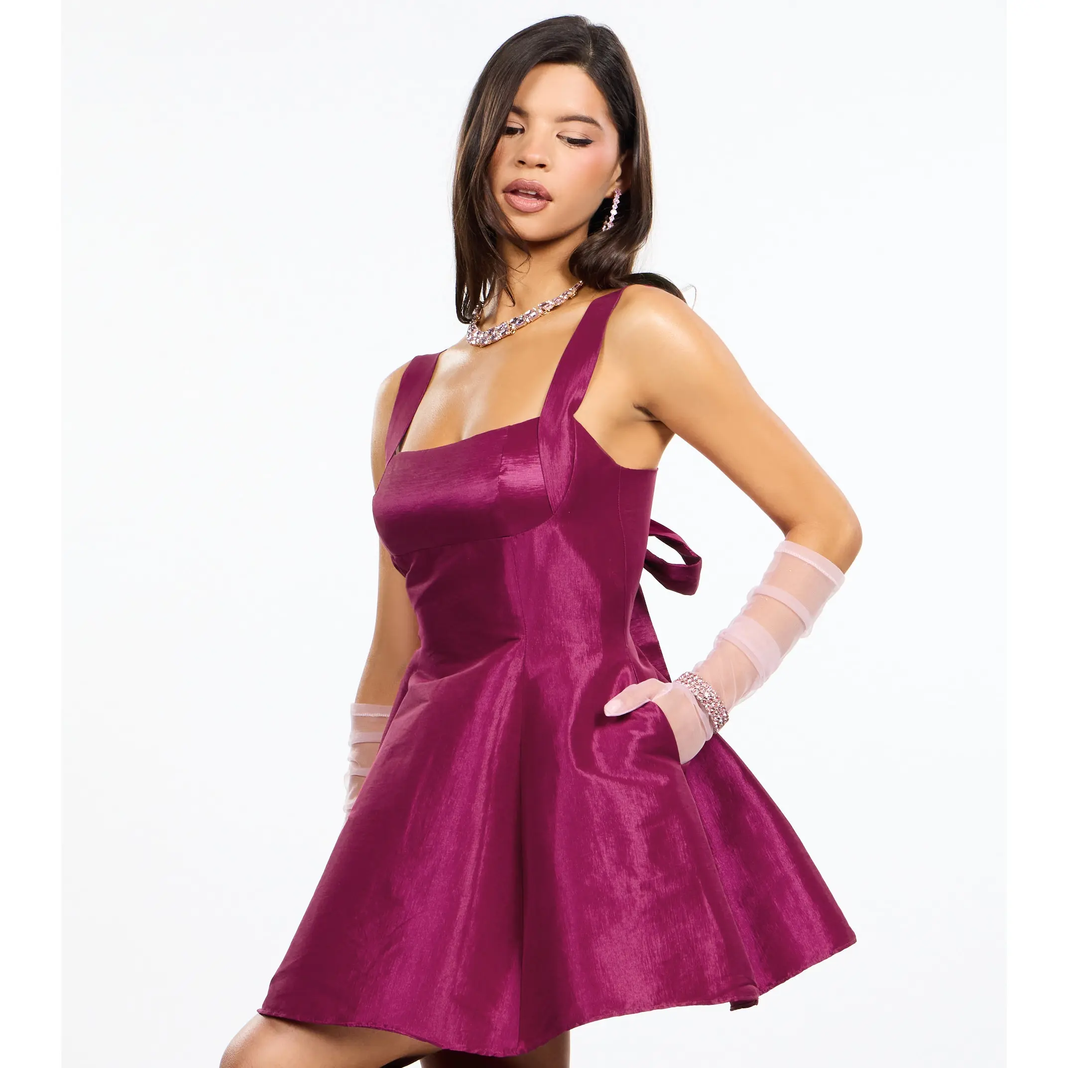 Delaney Bow Taffeta A-Line Dress